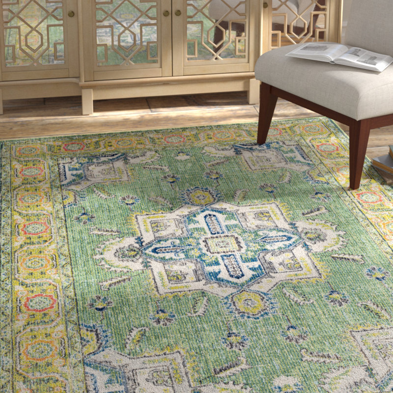 Bungalow Rose Tillamook Silk Distressed Floral Dark Green/Lime Area Rug & Reviews Wayfair